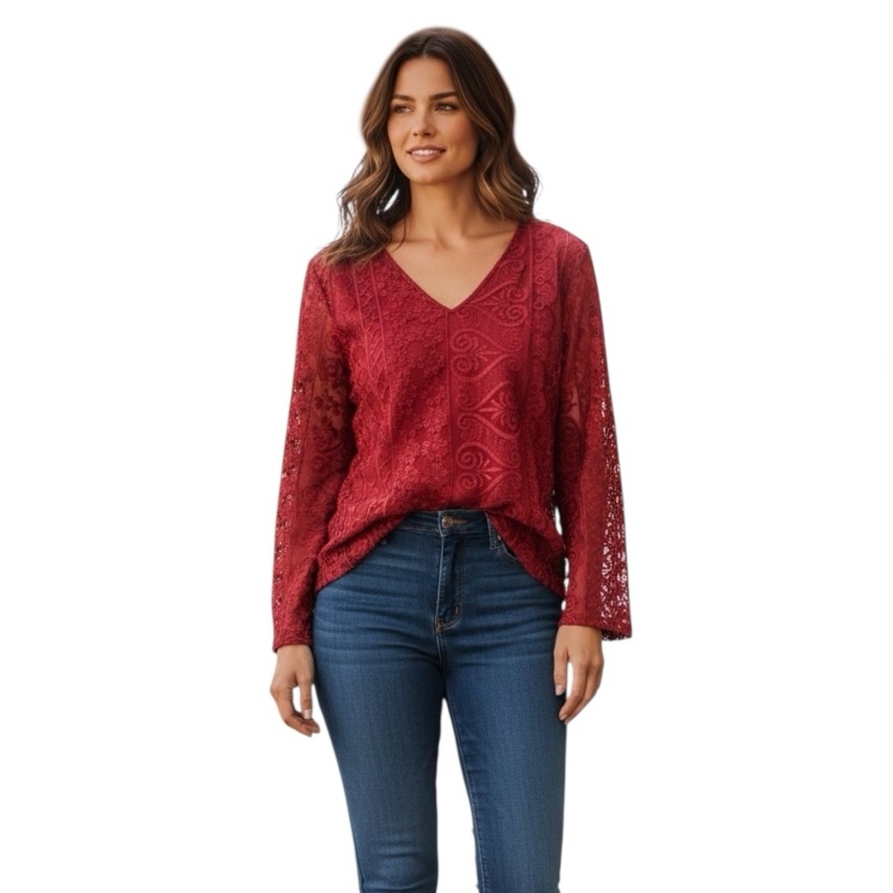 🆕 Chico’s embroidered mesh tunic knit Corp core shirt